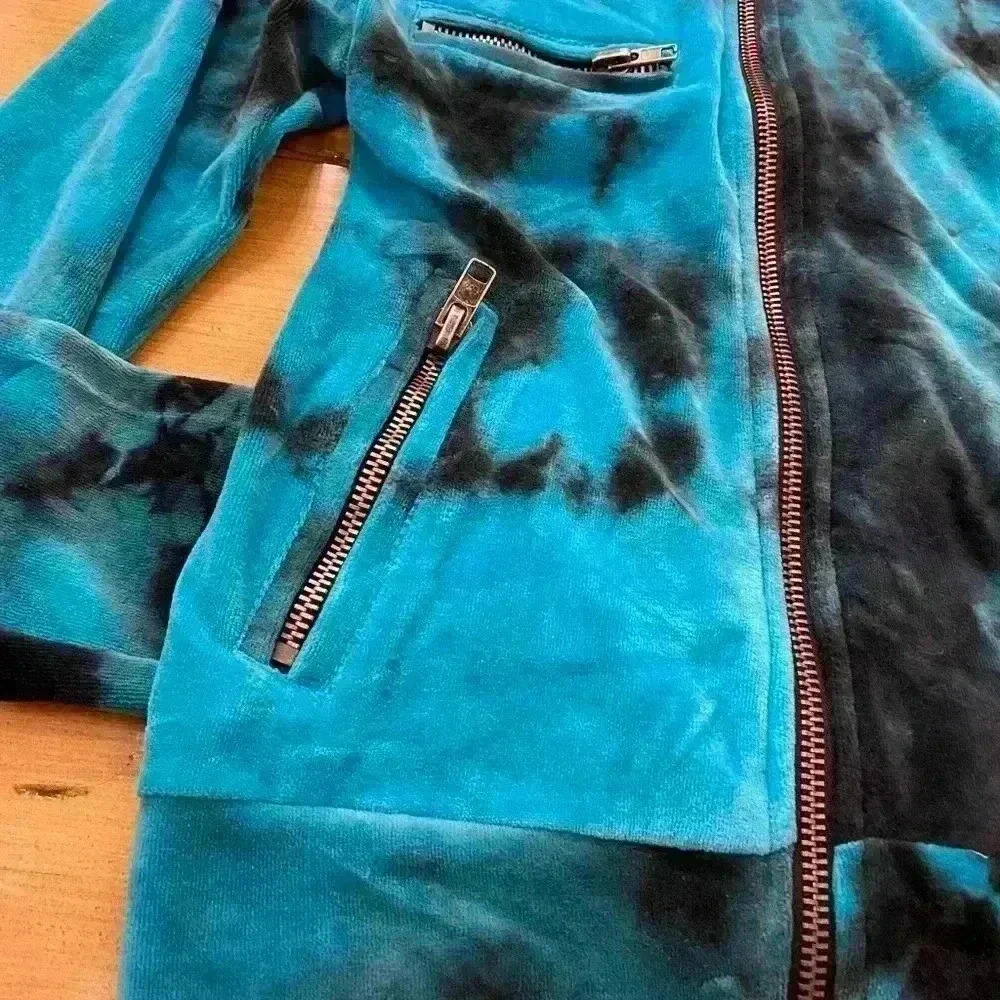 Chaser Women's Velour Track Jacket Full Zip Tie Dye Blue S-M NEW - Picture 3 of 12
